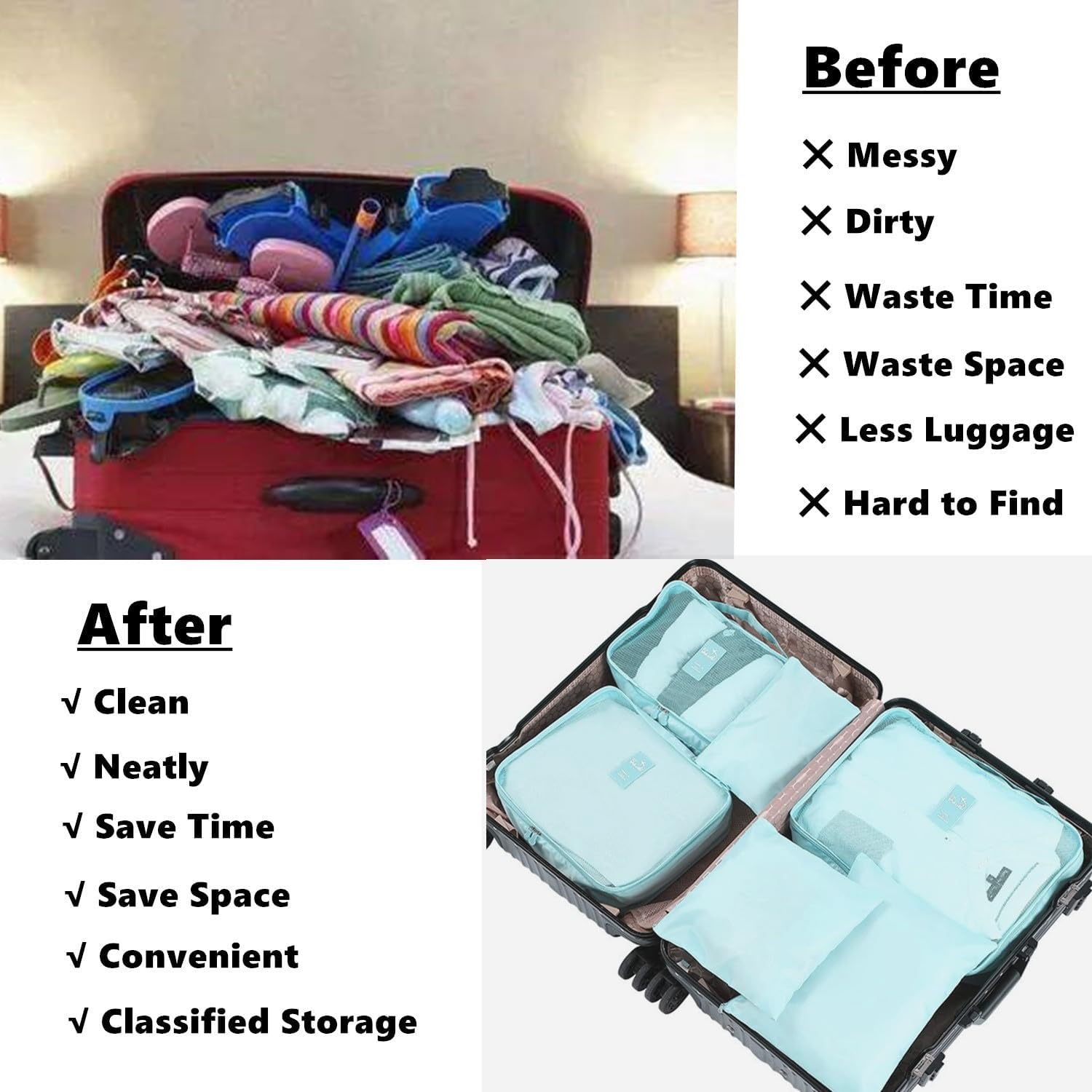 Gbateri 6 Pack Packing Cubes Compression - Travel Cubes for Carry on Suitcases - Travel Storage Bags, Luggage Organizer with Laundry Pouch, Travel Packing Organizers Bag for Clothes Storage Bag - Blue - Image 4