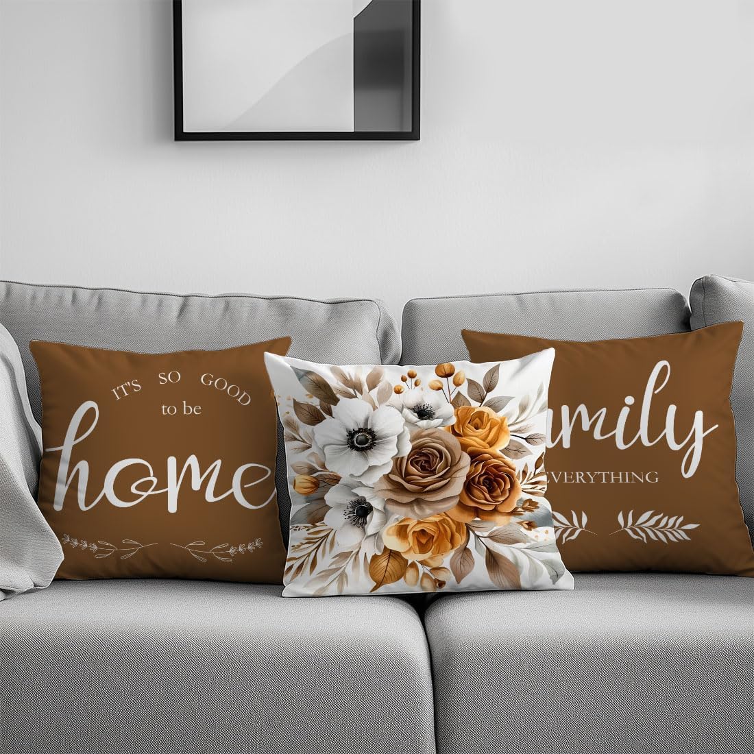 BEWQ Flowers Home Throw Pillow Covers, 18X18 inch Set of 4 Square Modern Family is Everything Outdoor Pillow Cases Decorative Cushion Covers, for Home Couch Sofa Car Decor - Image 5