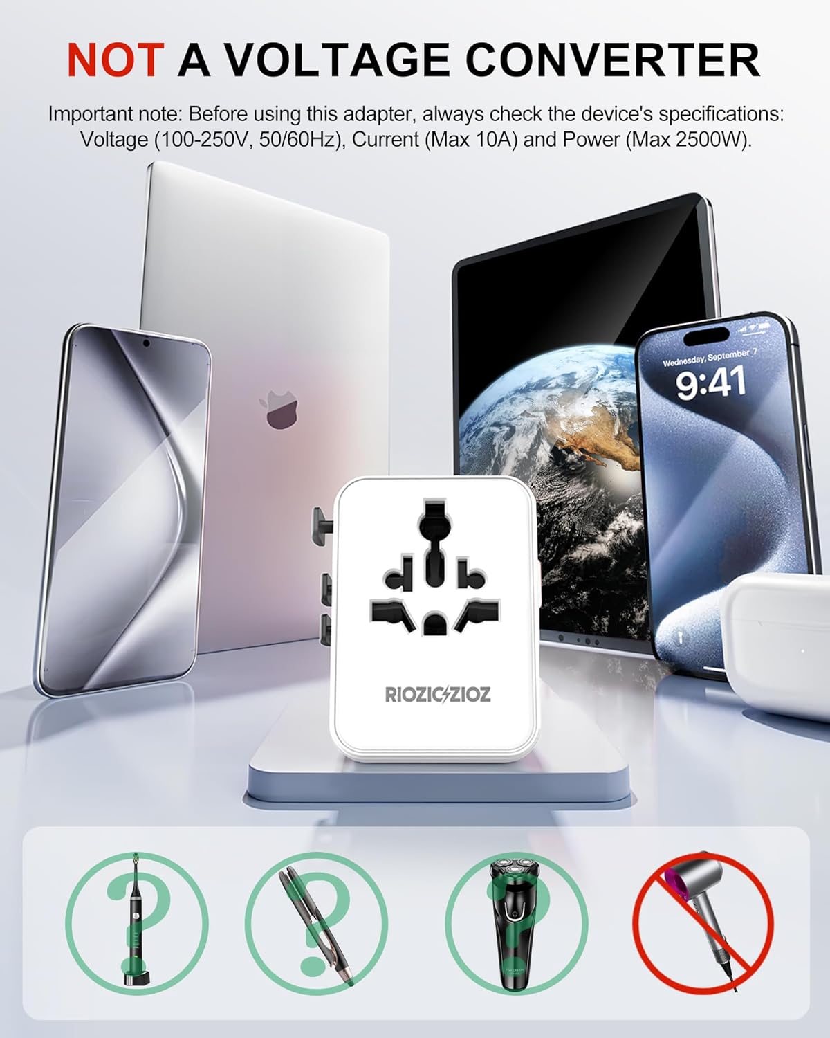 35W Universal Travel Plug Adapter,7-Port PD&QC Fast Charging Power Adapter(2AC&2USB-A&3USB-C),Worldwide Outlet Wall Charger for USA/EU/UK/AUS Over 200 Countries-Type C/A/G/I - Image 9