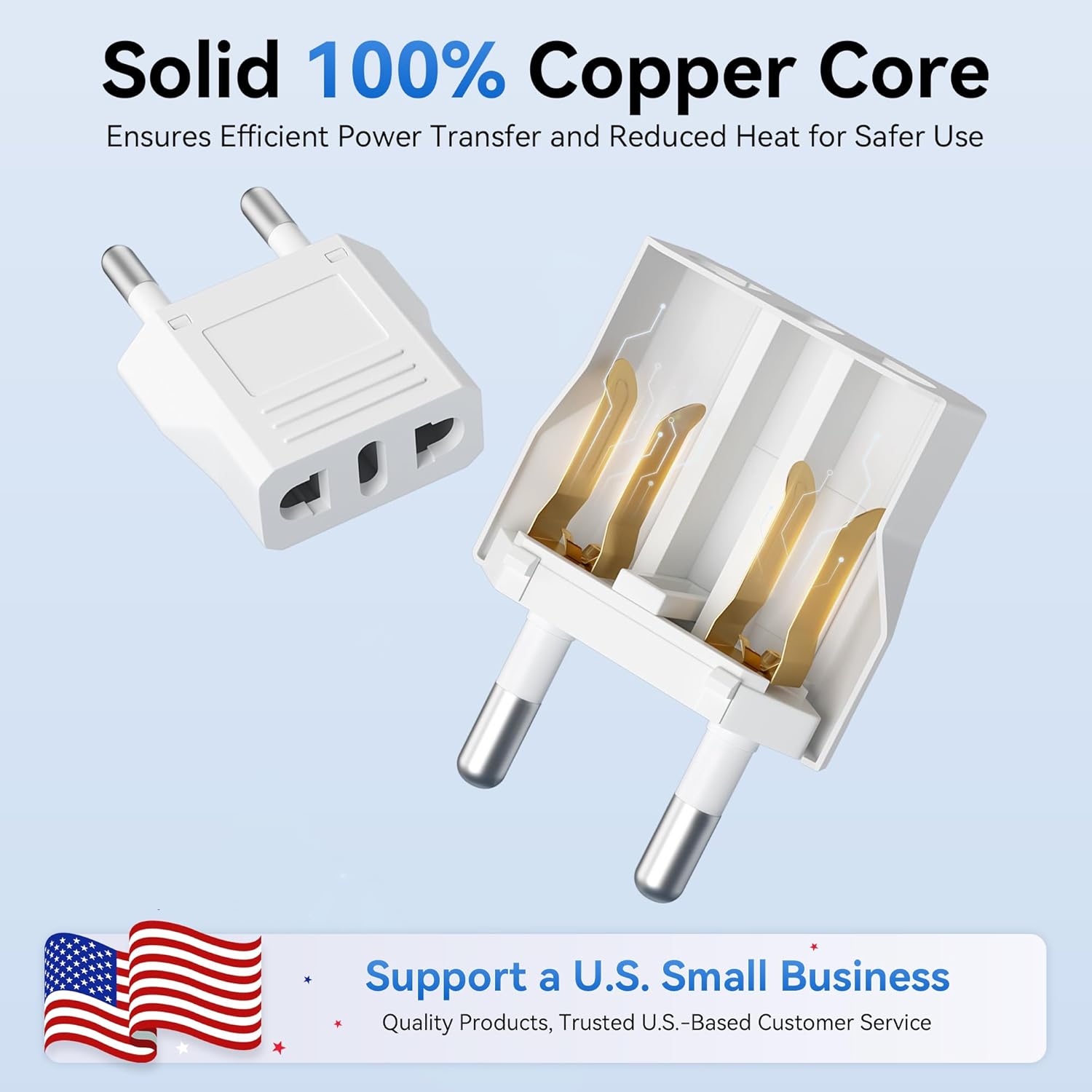 4 Pack European Travel Plug Adapter, Unidapt US to Europe Plug Adapter, European Adapter Type C Pin Adaptor, Outlet Converter America USA to Europe Italy Spain Germany France EU, Power Plug, White - Image 2