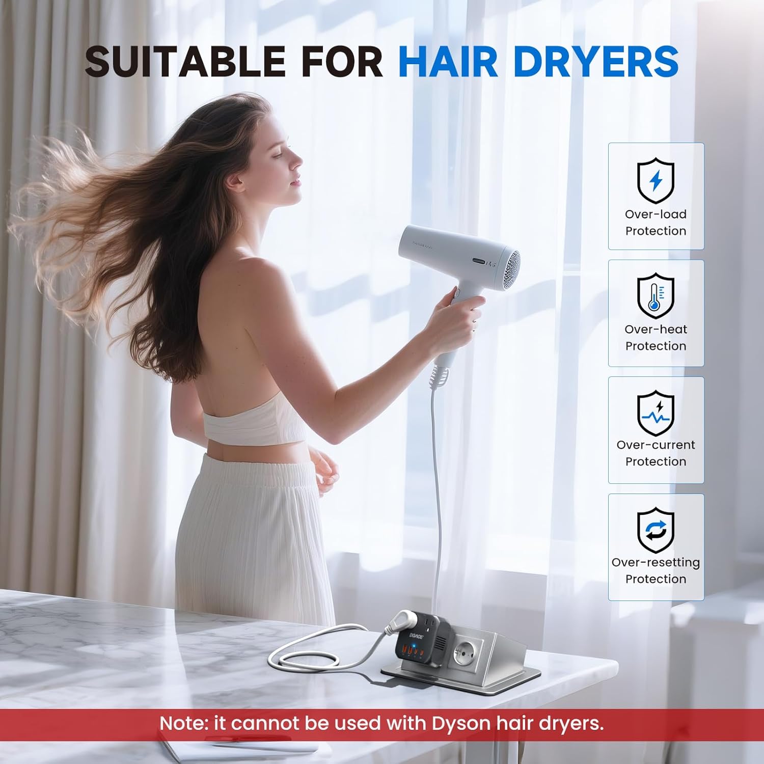 DOACE 220V to 110V Voltage Converter US to Europe, 2000W Travel Voltage Converter for Hair Dryer Straightener Curling Iron,10A Power Adapter with PD20W 2USB and UK/EU/AU Plugs, Black - Image 4