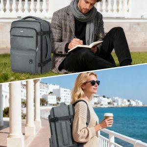 WANDF Travel Backpack For Spirit Airlines Personal Item Bag 18x14x8 with Wet Pocket, 17 Inch Laptop Backpack for Men Women（Grey）