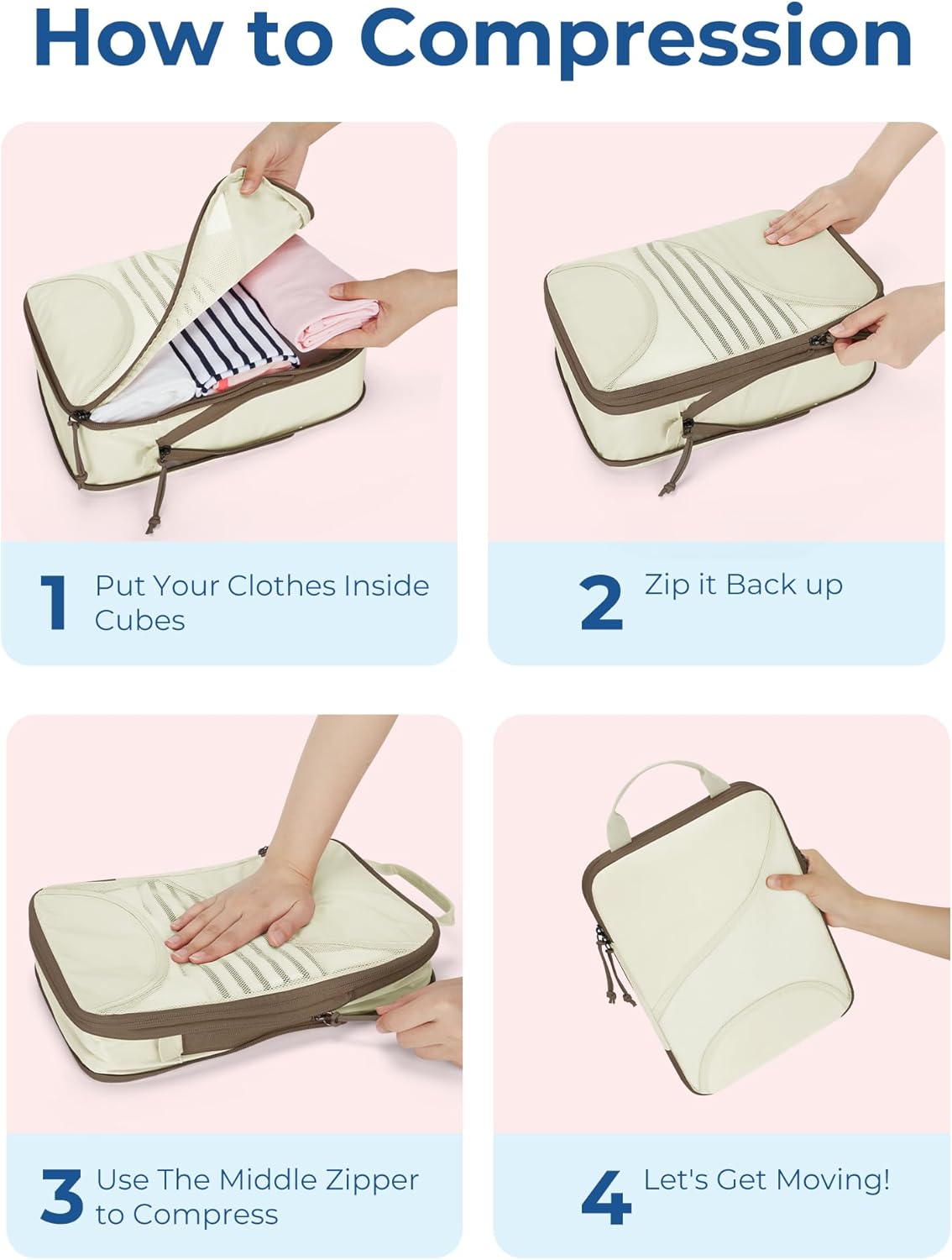 BAGSMART Compression Packing Cubes - 6 Set Travel Packing Cubes for Suitcases, Compression Suitcase Organizers with Shoe Bag - Image 5