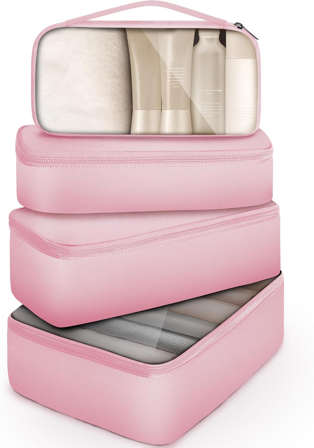 4 Set Packing Cubes, Suitcase Organizer Bags for Clothing, Toiletry, Shoe and Underwear, Durable Carry On Luggage Organizers with Zipper, Travel Essentials Accessories for Women and Men