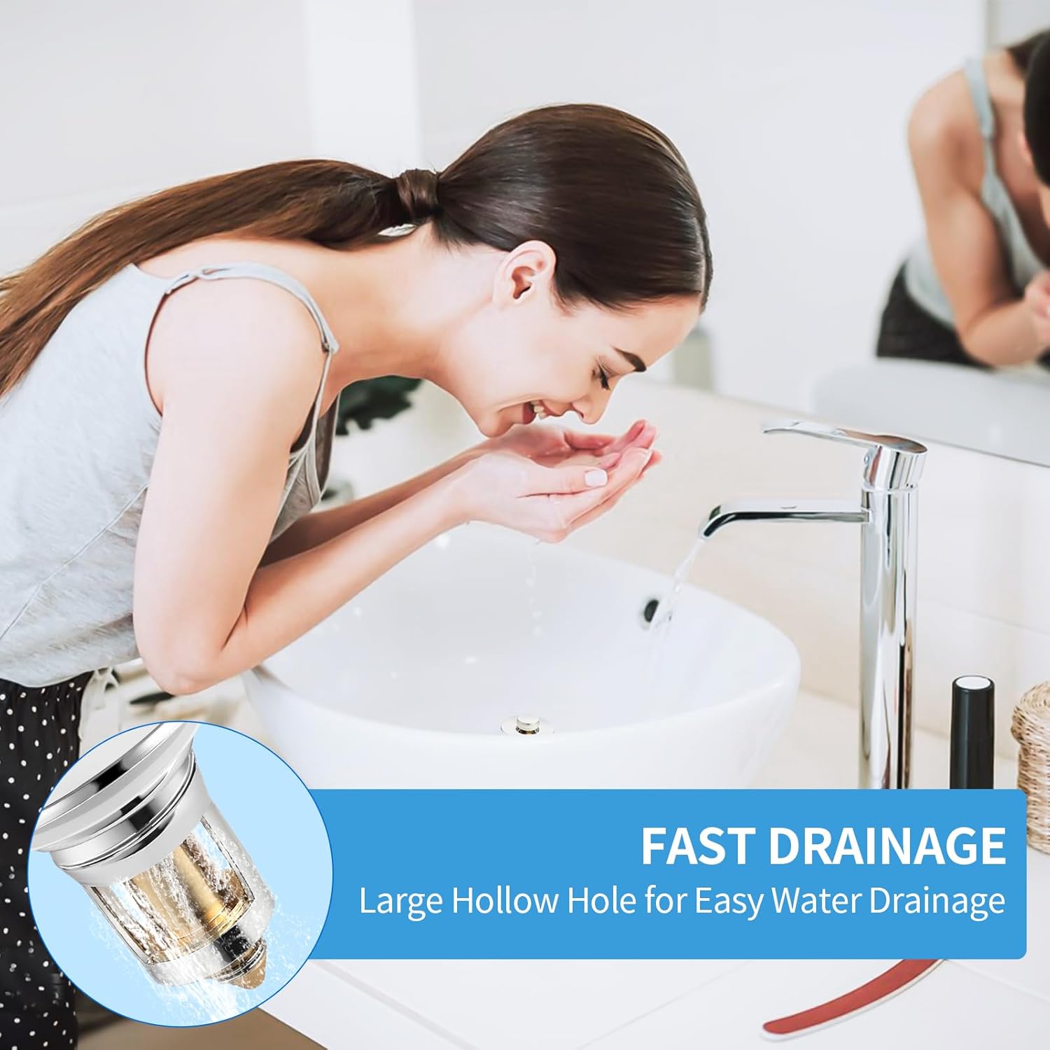 2 Pack Bathroom Sink Stopper for 1.06-1.50in, Universal Drain Filter with Hair Strainer, Universal Bathroom Sink Drain Pop Up Stopper for US Stainless Steel Floor Drain Filter - Image 6