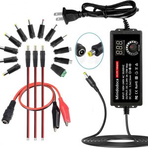 72W Power Supply Adjustable 3V ~ 24V Variable Universal Switching AC/DC Adapter Minidodoca AC to DC Converter with LED Voltage Display and 16 Tips, for 3V to 24V Household Electronics – 3000mA Max