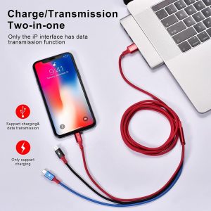 3Pack 5Ft Multiple Charging Cable 3-in-1 Braided Multi Charger Cord Fast Charging Cable Multi Charger Cable for Type C/Micro USB Port for Cell Phones/iPhone 17 16 15 14 13/Samsung/PS/Tablets & More