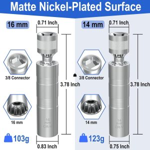 14mm&16mm Spark Plug Socket Set, Thin Wall 3/8″ Drive Spark Plug Sockets Removal Tool, 12 Point, Magnetic Swivel Spark Plugs Socket for Most Car Models