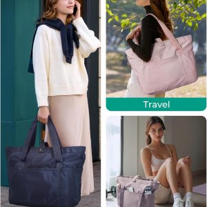 BAGSMART Tote Bag for Women, Foldable Tote Bag With Zipper Travel Large Shoulder Bag Handbag for Work-16.5”l X 6”wx 14”h
