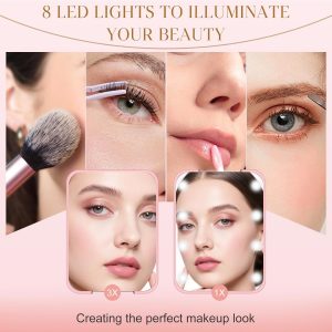 Compact Mirror, 1X/3X Magnification LED Pocket Mirror with Nternal BIattery, Mini Mirror for Purse, Pocket,Travel and Present (Pink)