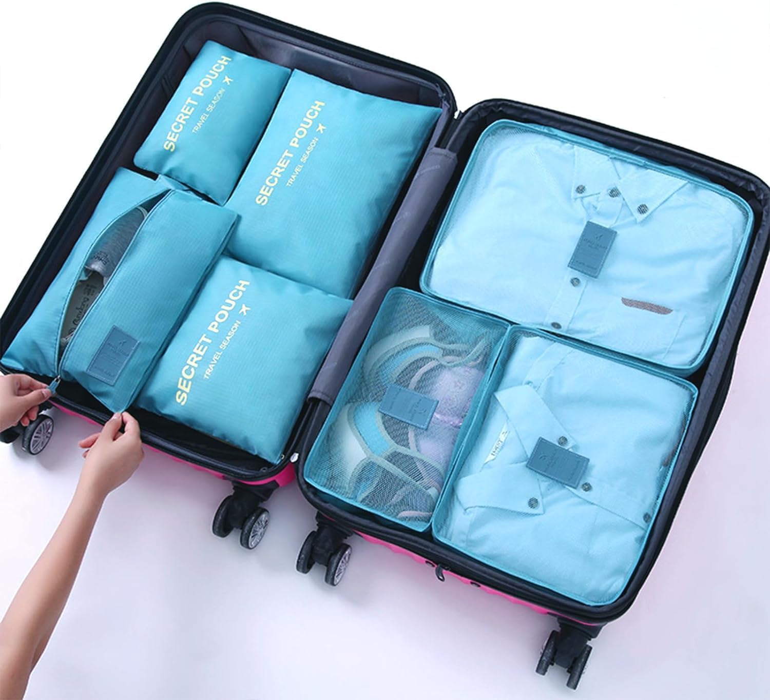 INVODA 7 piece Multi-size Packing Cubes for Travel Suitcase Organizer Bags Lightweight Travel Bags (Sky Blue) - Image 2
