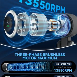 PlayHot Portable Handheld Turbo Fan, 5 Gear Wind, Battery Operated, Up to 12 Working Hours, 3 IN 1 Hand Fans with Air Turbo Tech Cooling Fan for Outdoor Activities, Travel, Beach (Black)