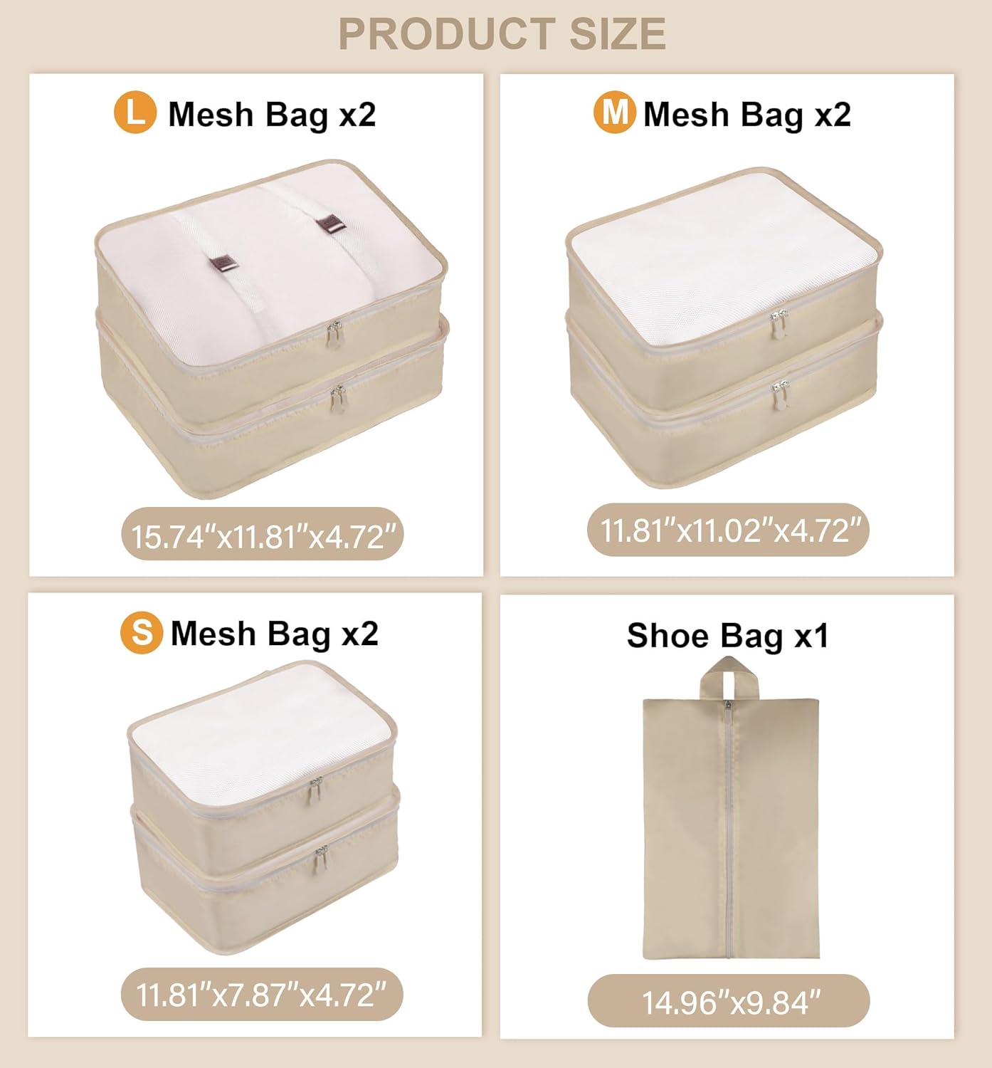 Ebbniur Packing Cubes, 7 Pcs Travel Packing Organizers for Suitcases, Large Capacity Travel Luggage Organizer Set includes 7 Storage Bags, Travel Essentials for Women or Men (Beige) - Image 2