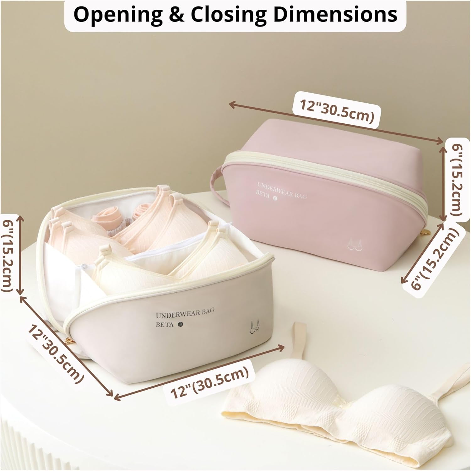 tianzong Travel Underwear Packing Cube for Women, Portable Luggage Organizer Bag, Multi-compartment Versatile Storage Bag for Suitcase (1 Pack, XL Beige) - Image 5
