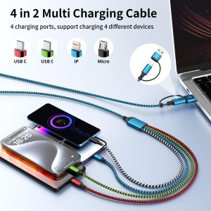 Travle USB A/C 4 in 2 Charging Cords,Dual Type C Mulit Charging Cable, Universal Charging Cables for All Devices,iPhone Charger Cord for iPhone Series/Samsung/Tablets/PS