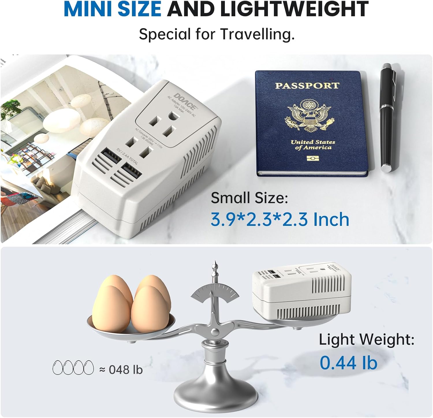 Upgraded 2000W 220V to 110V Converter for European Travel, Voltage Converter US to Europe for Hair Dryer Straightener Curling Iron, 2300W Adapter with EU/UK/AU/US Plugs for Laptop Camera Cell Phone - Image 4