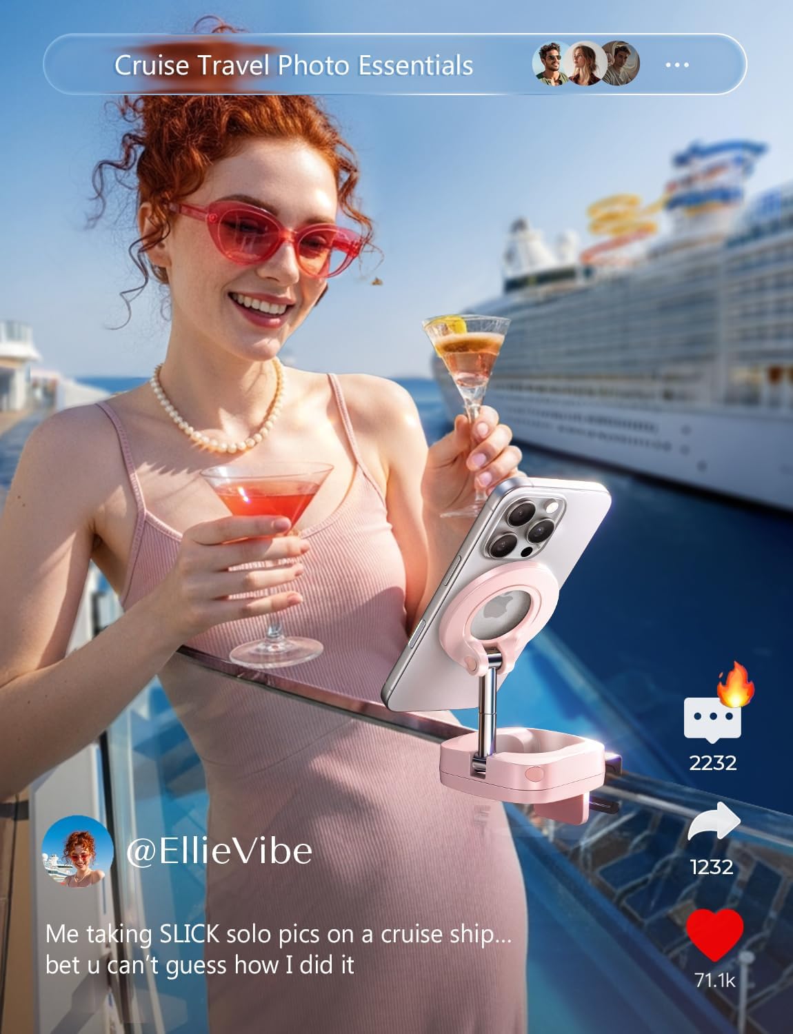 LISEN Airplane Phone Holder Travel Essentials for Women Long Flight Essentials Must Haves Handsfree for MagSafe Phone Stand Beach Vacation Cruise Essentials 2025 for iPhone 16 Pink - Image 4