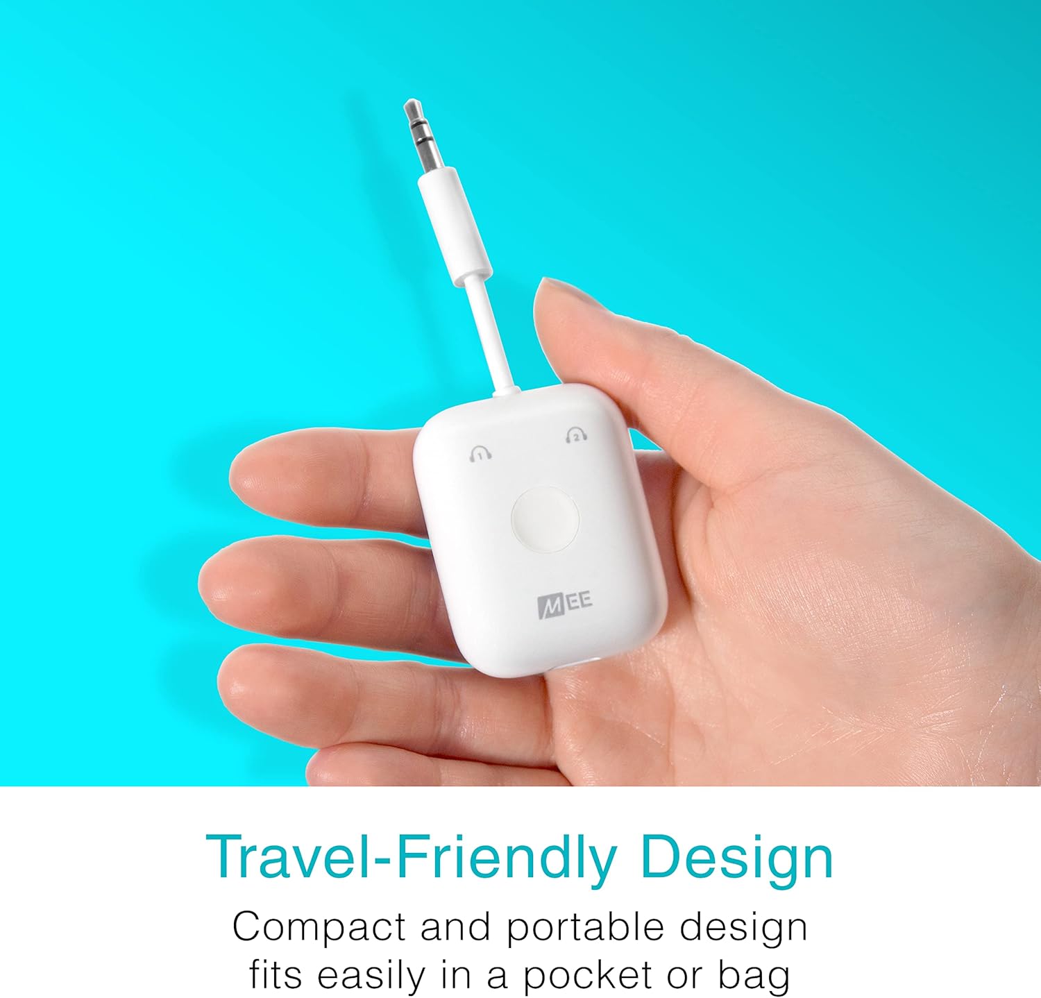 MEE audio Connect Air (2 PACK) in-Flight Bluetooth Wireless Audio Transmitter Adapter for up to 2 AirPods/Other Headphones; Works with All 3.5mm Aux Jacks on Airplanes, Gym, TVs, & Gaming, Black&White - Image 8