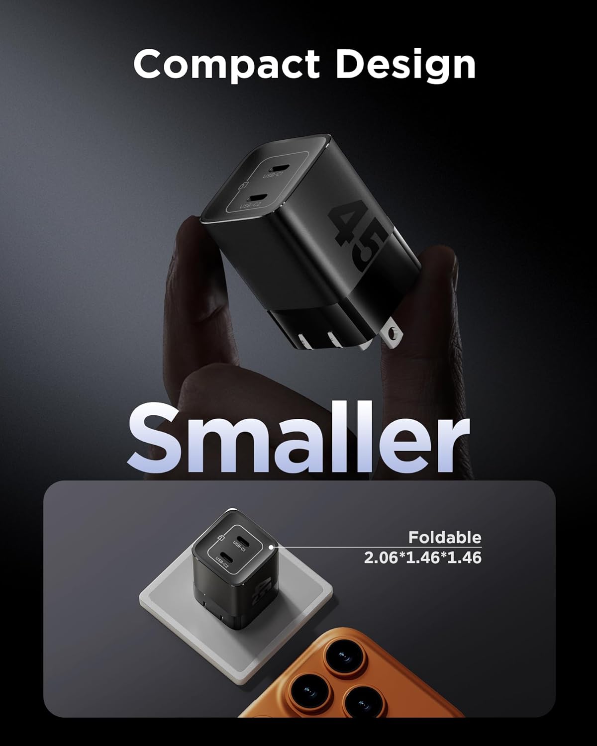 45W USB C Charger, 2 Port PPS Compact Foldable GaN Charger for iPhone 17/16, iPad, Galaxy S25 S24, Pixel 10/9, Compatible with MagSafe (Black) - Image 6