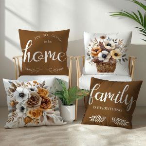 BEWQ Flowers Home Throw Pillow Covers, 18X18 inch Set of 4 Square Modern Family is Everything Outdoor Pillow Cases Decorative Cushion Covers, for Home Couch Sofa Car Decor
