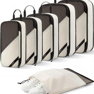 LUGGEX 6 Set Compression Packing Cubes for Travel, Lightweight Luggage Organizers Bags, Suitcase Organizer with Shoe Bag Travel Accessories Essentials for Carry on & Checked