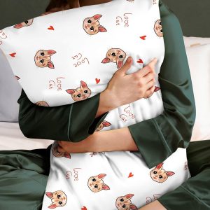 Miss Adola Silk Pillowcase 2 Pack – Cute Pillow Cases 20″ x 26″ Standard Size Set of 2 for Hair and Skin Smooth Soft Breathable with Hidden Zipper Cooling Pillow Covers for Sleeping, Love Cat