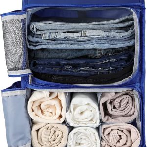 Surblue Hanging Shelves Travel Storage Bag Compression Packing Cube for Suitcase Collapsible with Extension Layer Large Capacity, Blue,XL