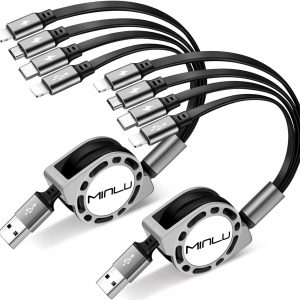 MINLU Multi Charging Cable 4A, 2Pack 4Ft Retractable Multi Fast Charger Cable, Multiple Charging Cord, 4 in 1 Multi USB Cable with Type C/Micro USB Ports for Cell Phones/IP/Galaxy/PS/Tablets/iPads