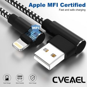 iPhone Charger 10ft 3 Pack Apple MFi Certified Lightning Cable 90 Degree Fast Charging Cord, Nylon Braided USB Charging Cable Compatible with iPhone 14 13 12 11 Pro Max XR XS X 8 7 6 Plus SE