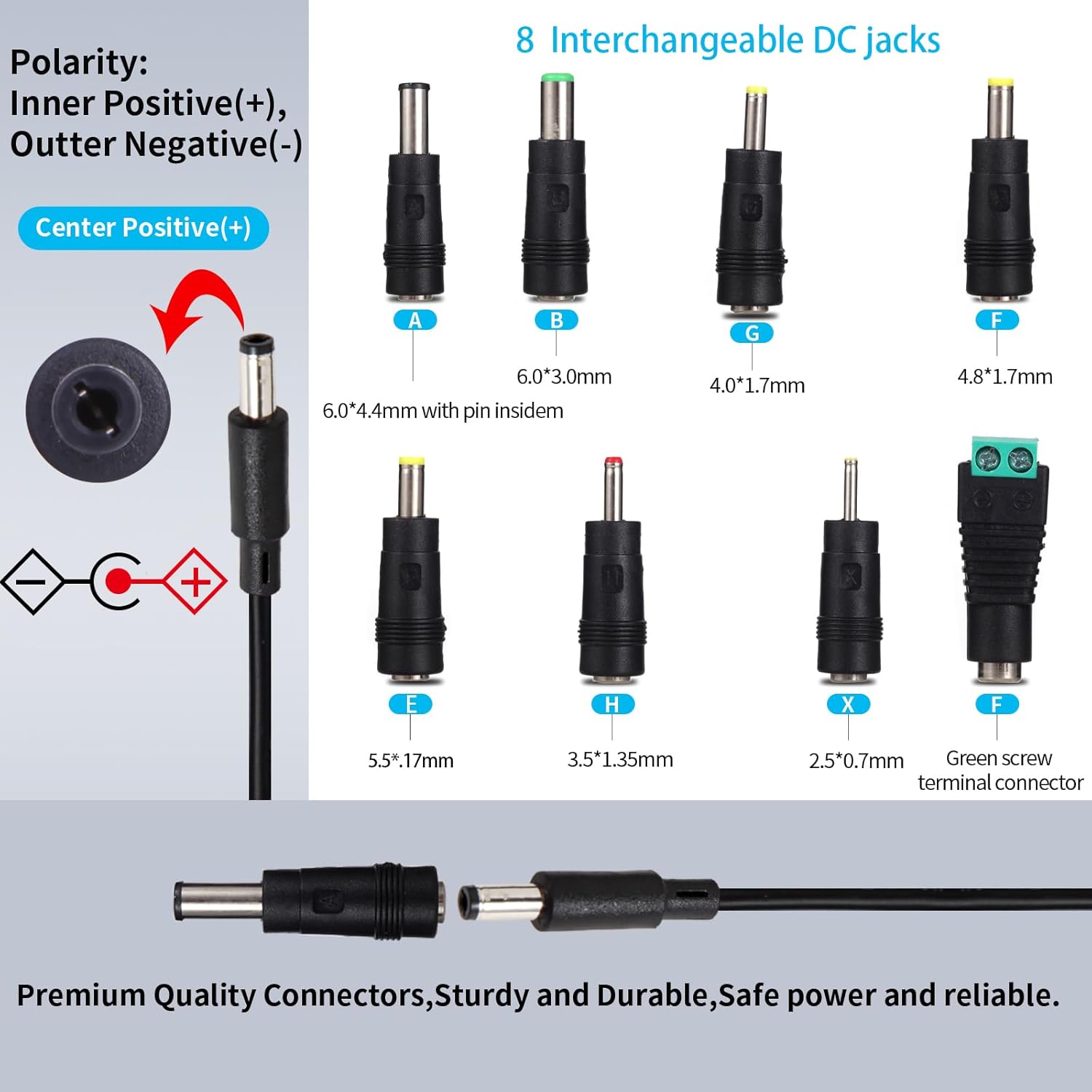 6V Power Supply AC Adapter DC 6Volt Power Adapter Charger DC in 6V Power Cord with 8 Interchangeable Plug for 100mA 300mA 400mA 500mA 600mA 700mA 800mA 900mA 1000mA 1500mA 2000mA Equipment - Image 2