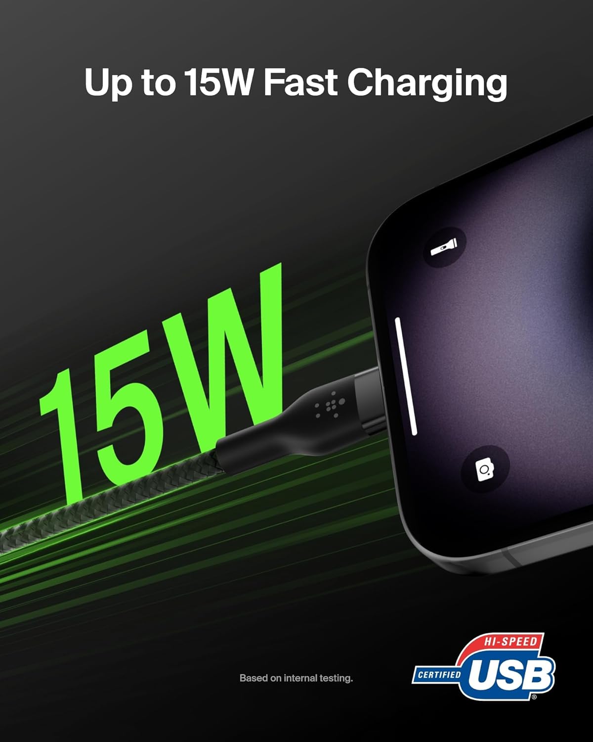 Belkin BoostCharge Pro Flex Braided USB-C to USB-A Cable (6.6ft/2M), USB-C USB-IF Certified Fast Charging Cable for iPhone 17, iPad Pro, Galaxy S25, Pixel, Nintendo Switch 2 & More - Black (2-Pack) - Image 2