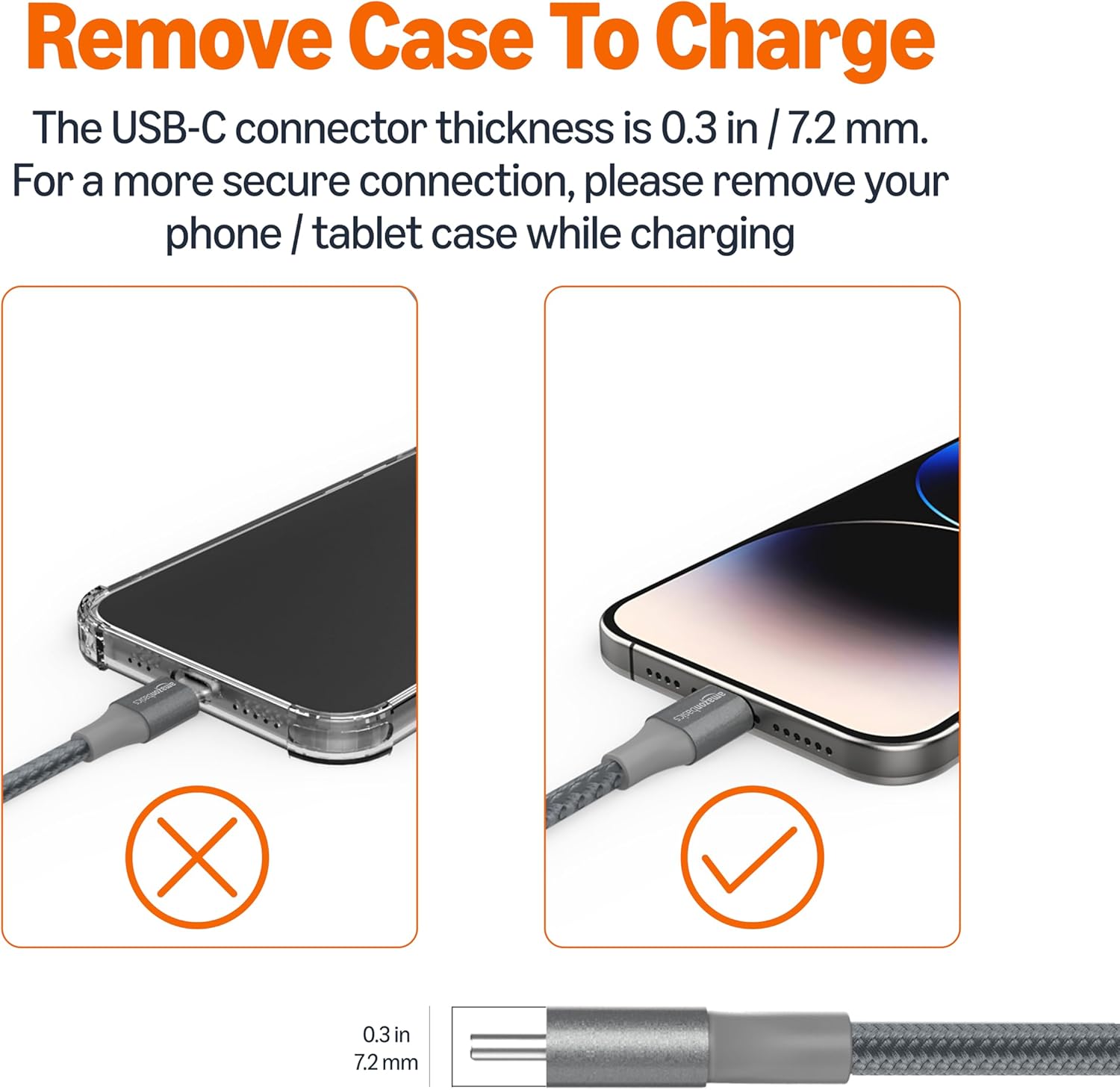 Amazon Basics USB-C to USB-A 2.0 Fast Charger Cable, Nylon Braided Cord, 480Mbps Speed, USB-IF Certified, for Apple iPhone 16/15, iPad, Samsung Galaxy, Tablets, Laptops, 10 foot, Dark Grey - Image 4