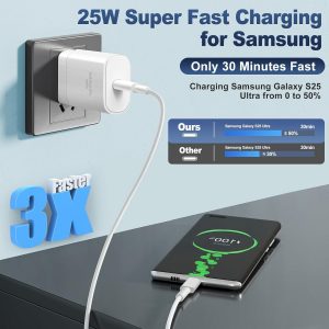 Samsung Super Fast USB C Charger,3Pack 25W Android Charger Fast Charging Block,Samsung Galaxy Phone Chargers 10FT Extra Long USB C Charging Cord for SamsungGalaxy S25 Ultra/S25+/S24/S23 FE/S22/S21/S20