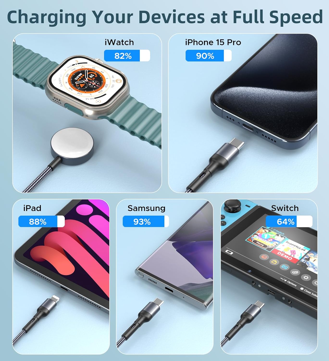 Upgraded Travel Essentials for Apple Watch Charger 3 in 2 Multi Charging Cable for iPhone 17 iWatch Charger USB C Cord, Car RV Camping Essentials Compatible with iWatch Ultra/SE/11 & iPhone 16/15-12 - Image 8