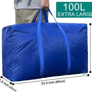100L Extra Large Storage Bags, Big Moving Bags with Strong Zippers & Carrying Handles, Packing Bags for Moving, Storage, Travel and Camping, Storage Totes For Space Saving (Blue, 4 Pack)