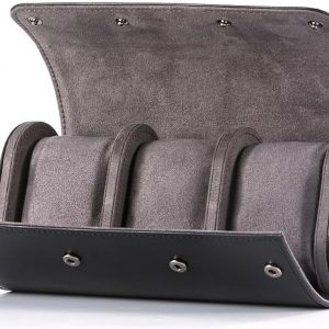 3 Watch Roll Travel Case – Handmade Leather Watch Rolls Box for Man – Travel Watch Roll with Velvet to Protection – Watch Roll Organizer to Home Secure Storage