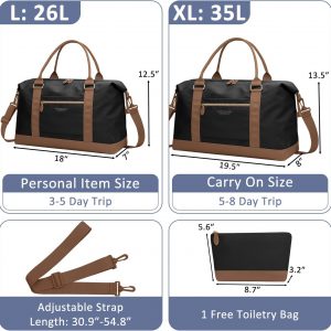 Travel Duffle Bag for Women, Weekender Bags, Hospital Bag for Labor Delivery, Lightweight Tote Duffel Overnight Bag with Luggage Sleeve, Airplane Travel Bags with Toiletry Bag,X-Large,Black