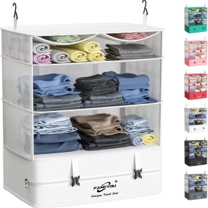 Compressible Packing Cubes Portable Hanging Closet Shelves 17″x12″x24″ Extendable Travel Organizer Nylon Packing Bags for Suitcase