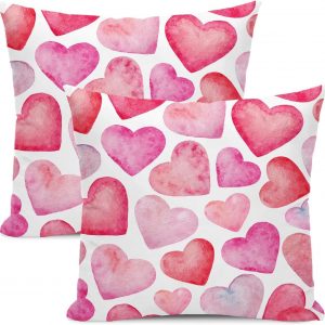 AEIOAE Valentines Pillow Covers 22×22 Inch Set of 2,Pink Red Love Heart Throw Pillows Case,Valentine’s Day Mother’s Day Anniversary Decorative Cushion Covers Farmhouse Outdoor Decor for Home Sofa Bed