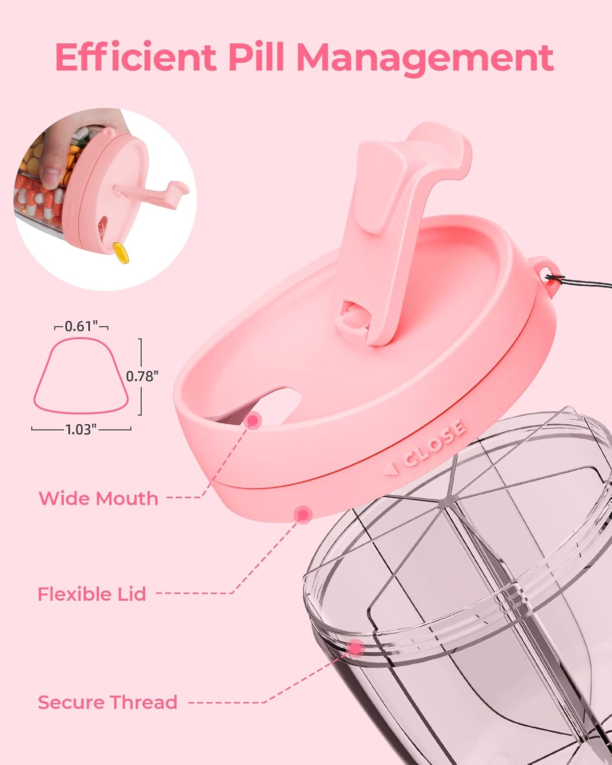 Cute Pill Dispenser with 7 Large Compartments, Portable Pill Bottle Organizer with Wide Opening for Easy Use, Anti-Mix Pill Organizer for Travel, BPA-Free Pill Container, Pink - Image 4