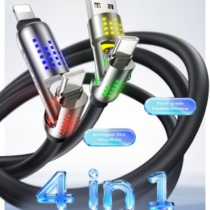 MAGIC JOHN 240W 4 in 1 Charging Cable, 4FT USB C to Lightning Cable [MFi Certified], Multi Chargers for All Devices, Chubby USB A/C to C/Lightning with Light for iPhone/MacBook/iPad/Samsung/Switch 2