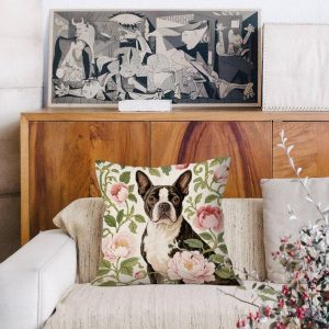 GUGLILI Cute Dog Pillowcase Canvas Pillow Cover with Hidden Zipper Jack Russell Terrier Pillow Cases Green Leaf and Floral Design Cushion Cover Home Decor 20 x 20 Inch Style 2