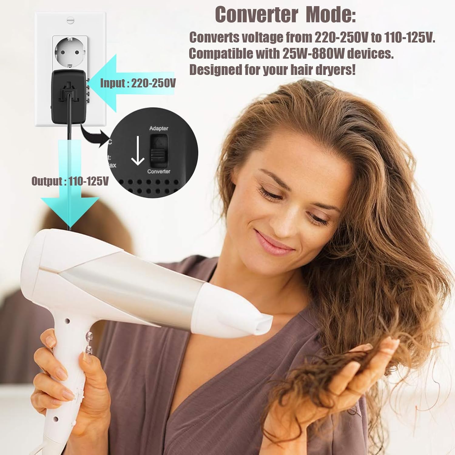International Travel Adapter Voltage Converter, Step Down Converter 230V to 120V for Hair Straighteners, Laptops, Cell Phones, Power Converters for USA to UK, Europe, Australia Over 200 Countries - Image 2