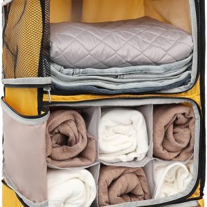 TABITORA Travel Portable Hanging Shelves Closet Organizer Packing Luggage Storage with Multifunctional and Foldable Invisible Compartment,Lightweight, for Suitcase, RV,Closet…Yellow,XL