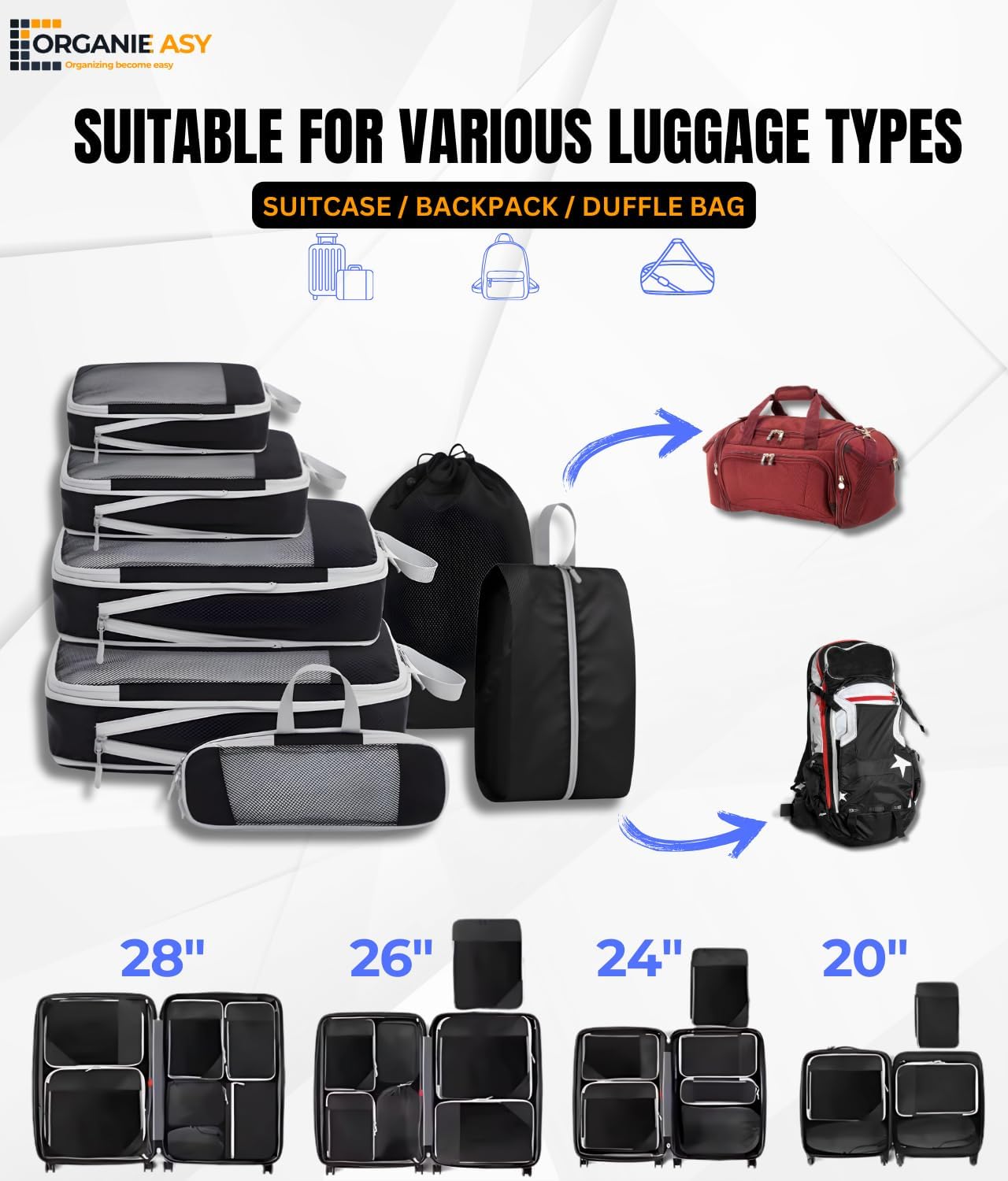 7-Set Compression Packing Cubes for Travel, Lightweight Luggage Packing Organizer for Backpacks & Suitcases, Space Saving Perfect Packing Essentials Double Zipper Travel Accessories - Image 5