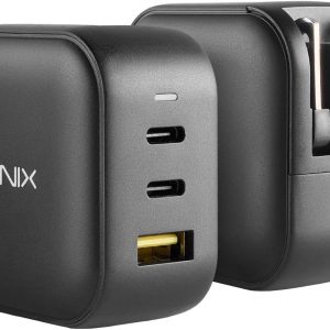 MINIX 66W Turbo 3-Port GaN Wall Charger 2 x USB-C Fast Charging Adapter, 1 x USB-A Quick Charge 3.0, Compatible with MacBook Pro Air, iPad Pro, iPhone 16/15/13/12/11, Galaxy S9 S8 and More (NEO P1)