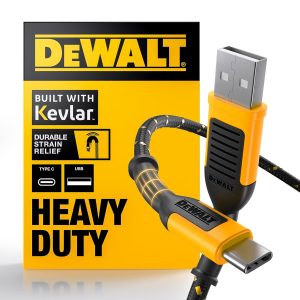 DEWALT Heavy Duty USB C Cable, Premium Braided Nylon USB A to Type C Charger Cable Fast Charging for iPhone 17/16/15 Series, Samsung Galaxy S10 S10+ / Note 9, LG V30 (USB 2.0, Black)