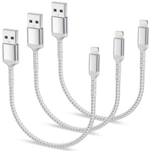 1.5ft iPhone Charging Cable Short, 3-Pack Braided USB A to Lightning Cord CarPlay [MFi Certified] Compatible with Apple iPhone 14 13 12 11 Pro/Max/Mini Xs SE2, Short Lightning Cable for Car