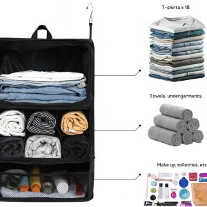 Large Capacity Hanging Organizer – Travel, Suitcase Compression, Luggage Packing, Clothes Closet, Portable Storage Shelves, Includes Shoe Bag