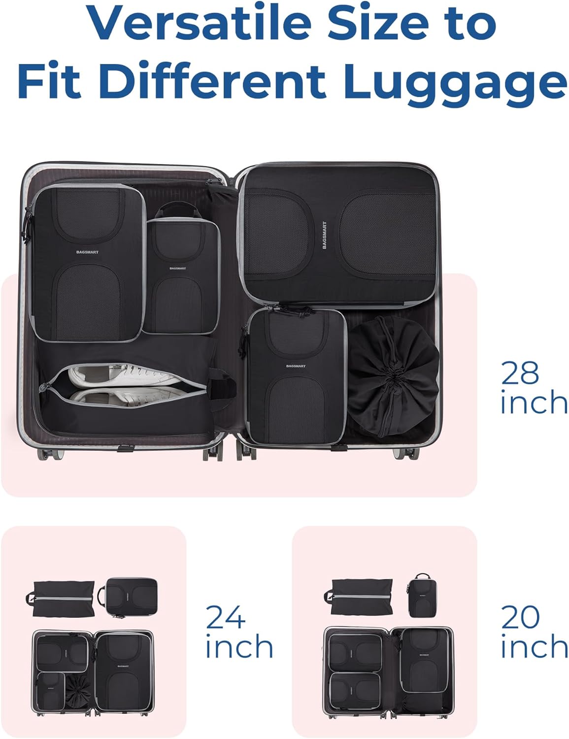 BAGSMART Compression Packing Cubes, 6 Set Packing Cubes for Suitcases, Lightweight Suitcases Organizers Bag Set & Compression Travel Cubes, Travel Essentials Packing Organizers Black - Image 6